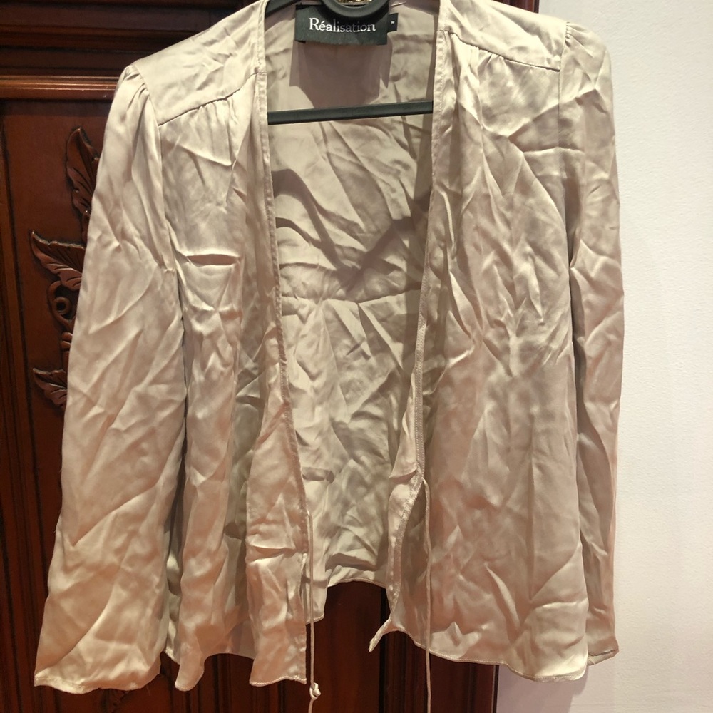 Realisation Par Bianca tie top in silver silk